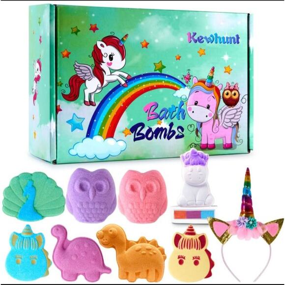 Kids Bath Bombs Set – Fun Shapes & Fresh Scents – Unicorn, Dinosaur, Owl - Picture 1 of 3